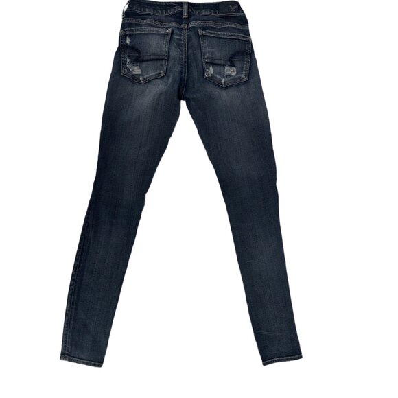 American Eagle Women’s Distressed Skinny Dark Wash Stretch Jeans Size 2 - Picture 4 of 7